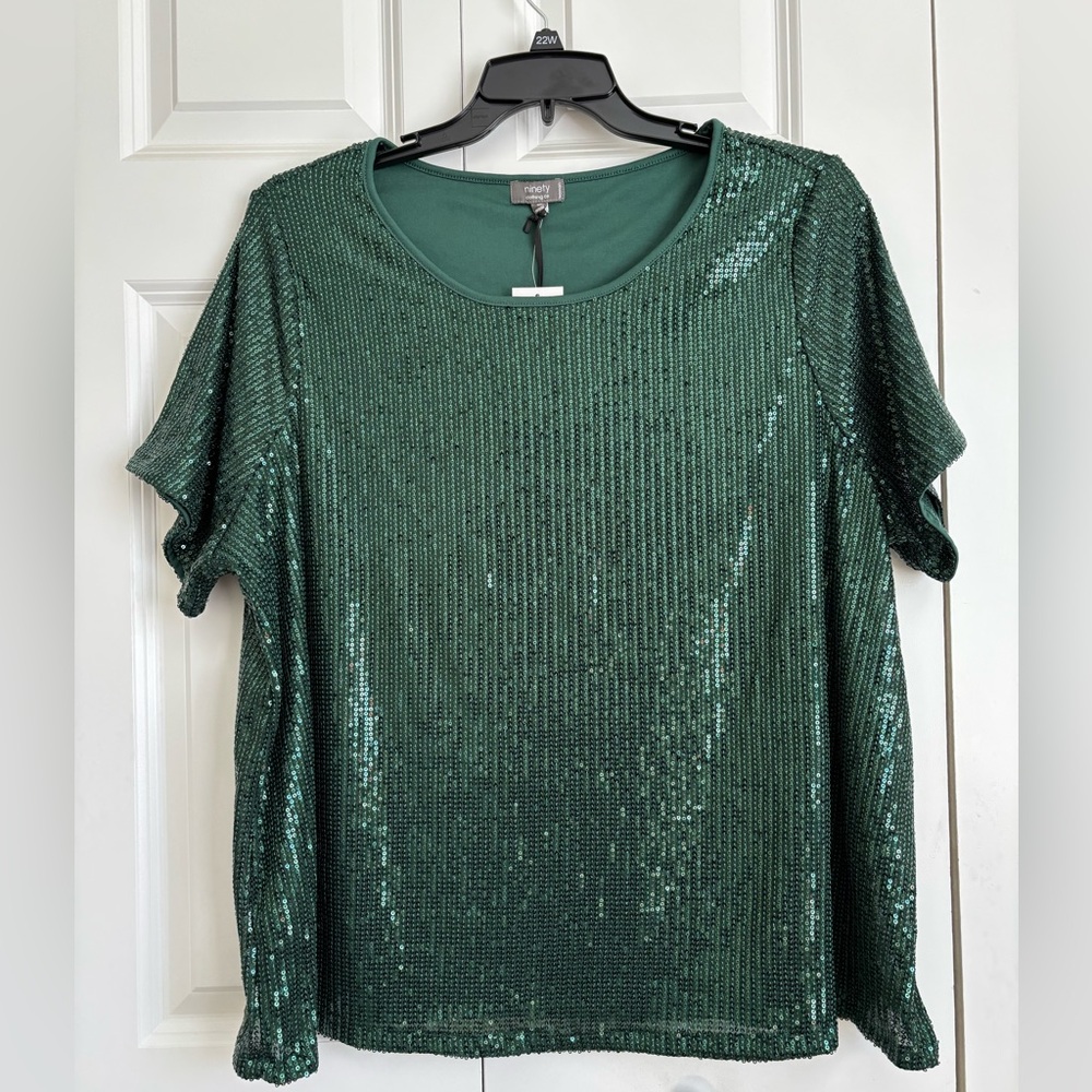 Ninety Green Sequin Short Sleeve Top